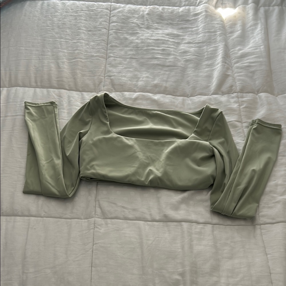 Sage Green Long Sleeve Crop Top